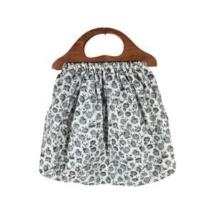 LOVESHACKFANCY MCKENNA GRAND HANDLE BAG COTTON LINEN FLORAL W/ SOLID WOOD HANDLE